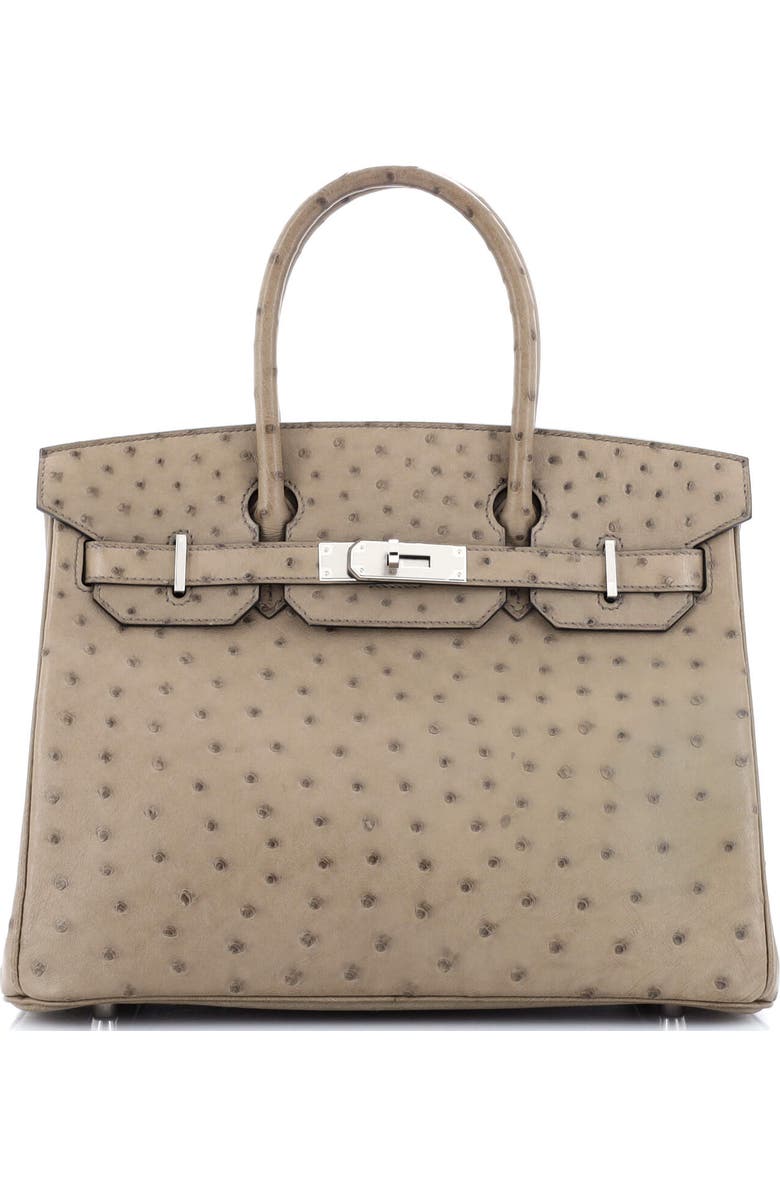 Pre-Owned Hermes Birkin Handbag Brown Ostrich with Palladium Hardware 30, Main, color,