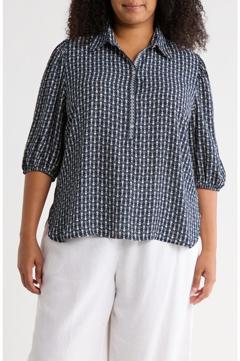 Placket Top, Main, color, NAVY BULB VINES