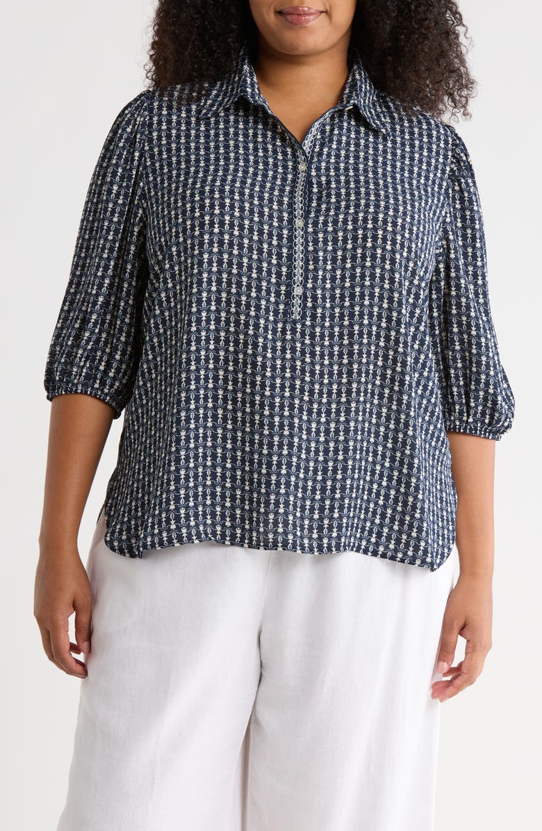 MAX STUDIO Placket Top, Main, color, Navy Bulb Vines