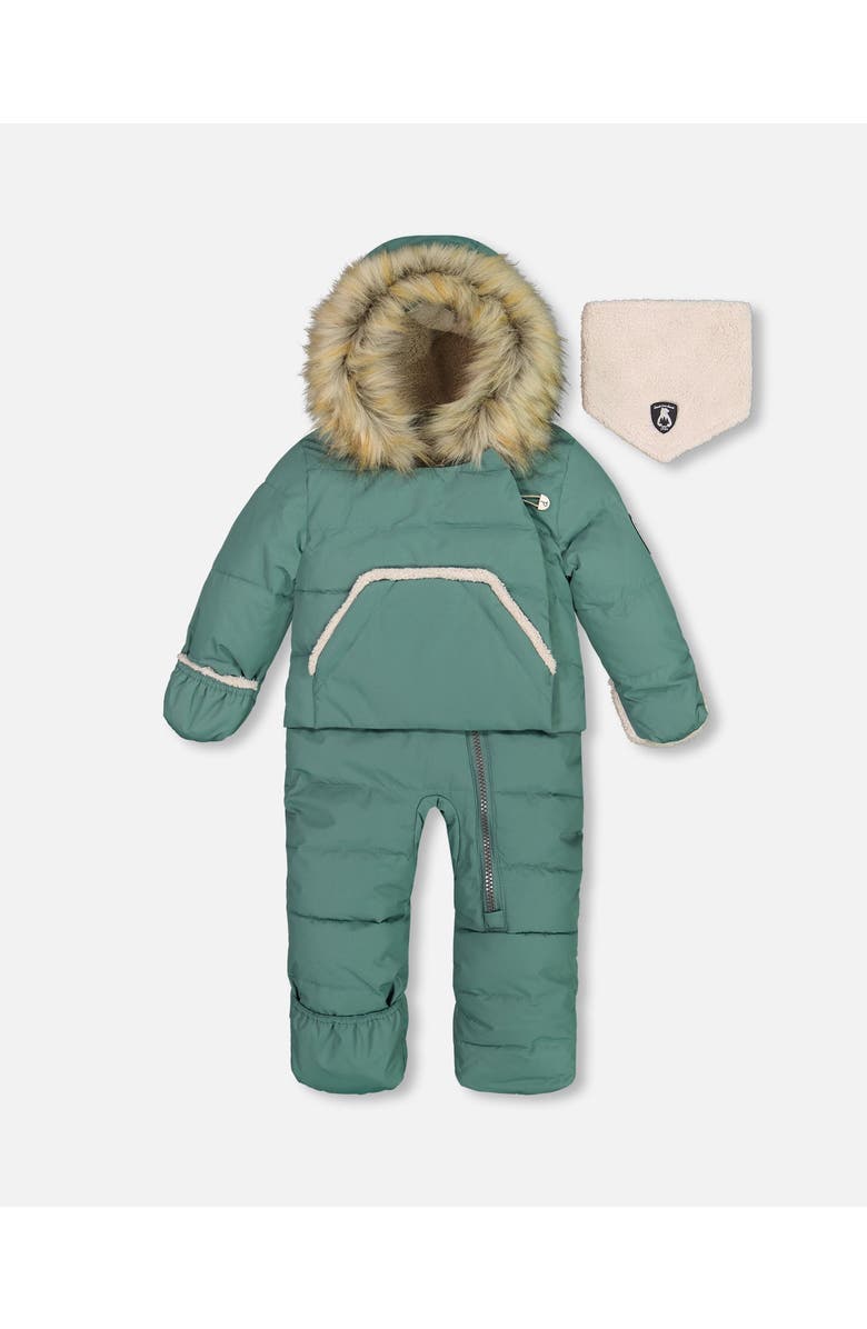 Deux par Deux Baby Boy's One Piece Baby Hooded Snowsuit Silver Pine Designed For Car Seat, Main, color, 