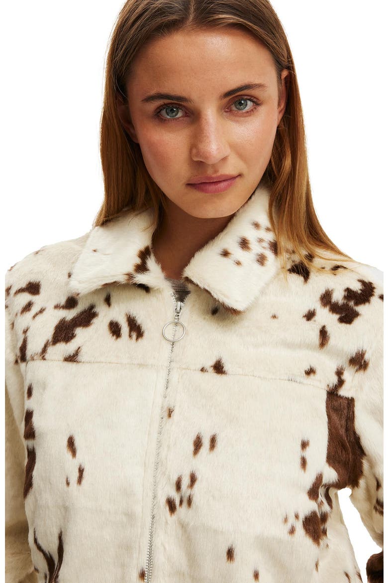 Women's Cow Faux Fur Jacket, Alternate, color, Brown