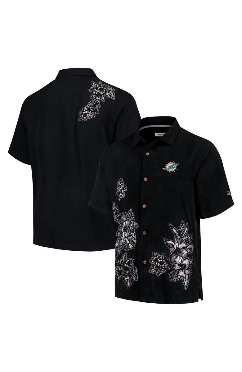 Tommy Bahama Men's Tommy Bahama Black Miami Dolphins Hibiscus Camp Button-Up Shirt, Alternate, color, Black