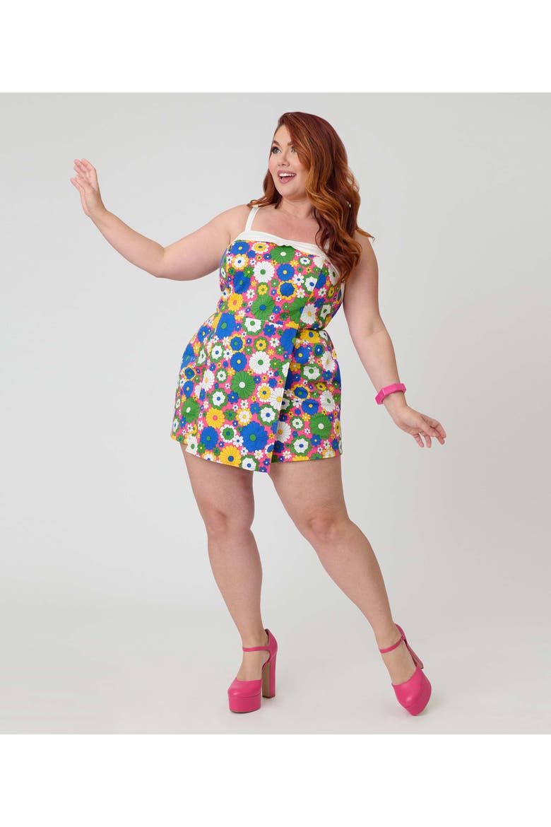 Plus Size Skirted Dolly Romper, Main, color, Blue Floral Print
