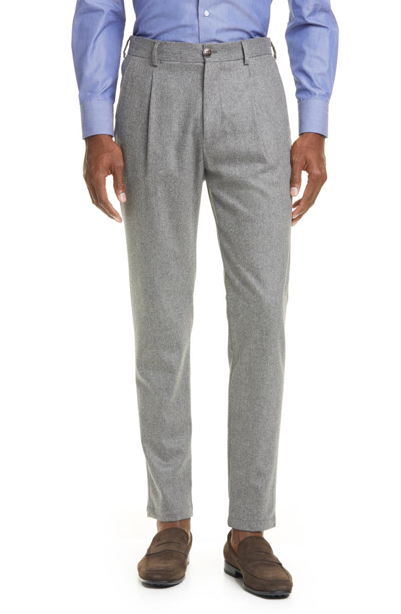 Eleventy Pleated Solid Stretch Wool & Cashmere Dress Pants, Main, color,