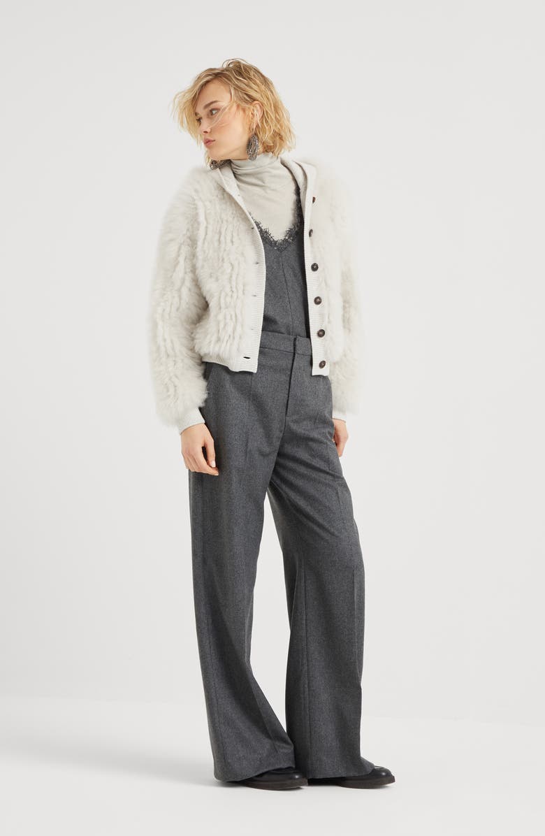 Brunello Cucinelli Virgin wool and cashmere flannel top with dazzling embroidery, Alternate, color,