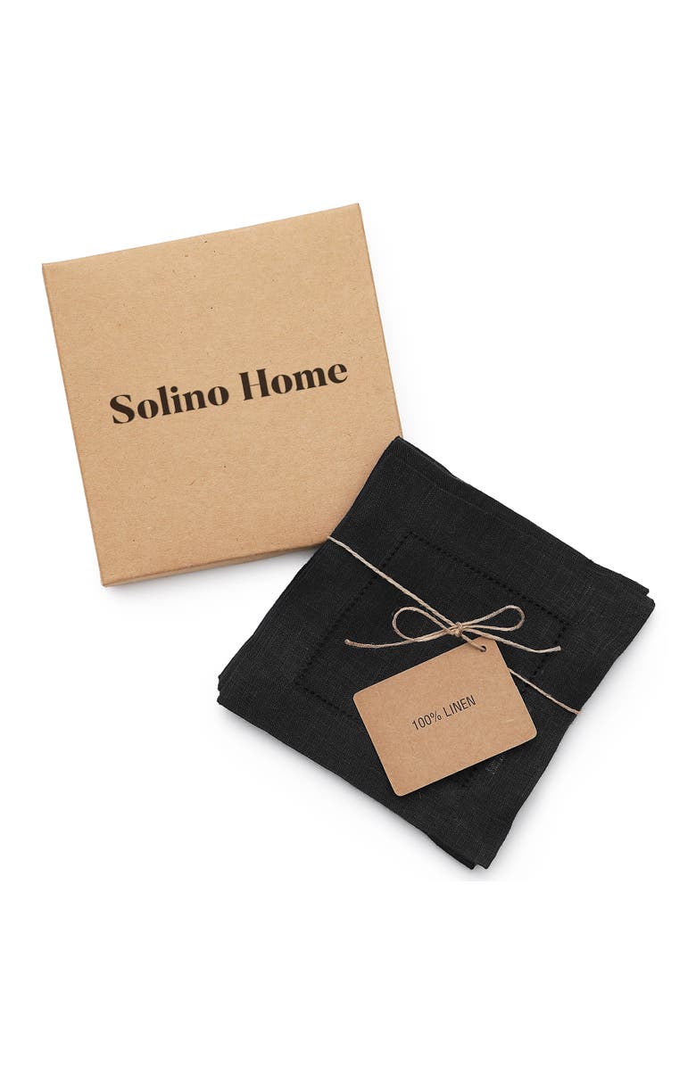 Solino Home Linen Cocktail Napkins Set of 12, 6 x 6 Inch for Dining Table, Holiday and Everyday Table Decor - Classic Hemstitch, Alternate, color, Black
