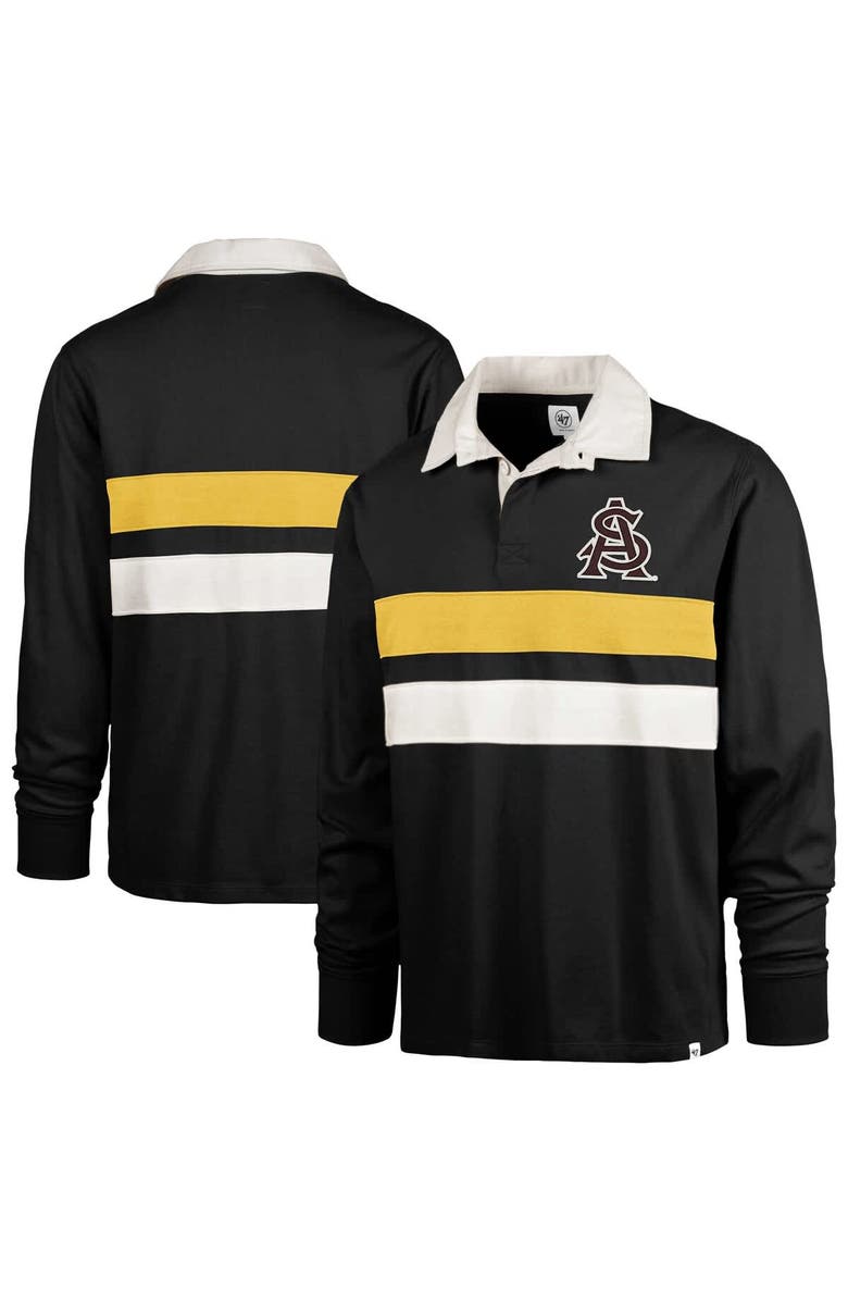 '47 Men's '47 Black Arizona State Sun Devils Clubhouse Knox Thames Long Sleeve Rugby Polo, Main, color, Black