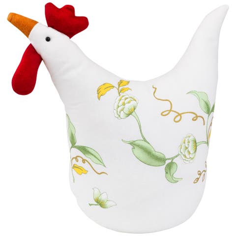12" White, Soft Green, and Yellow Floral Rooster Chicken Spring Decoration