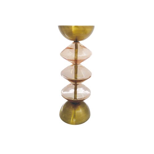 Storied Home Reclaimed Glass And Metal Decorative Pillar Candle Holder, Gold And Pink In Multi