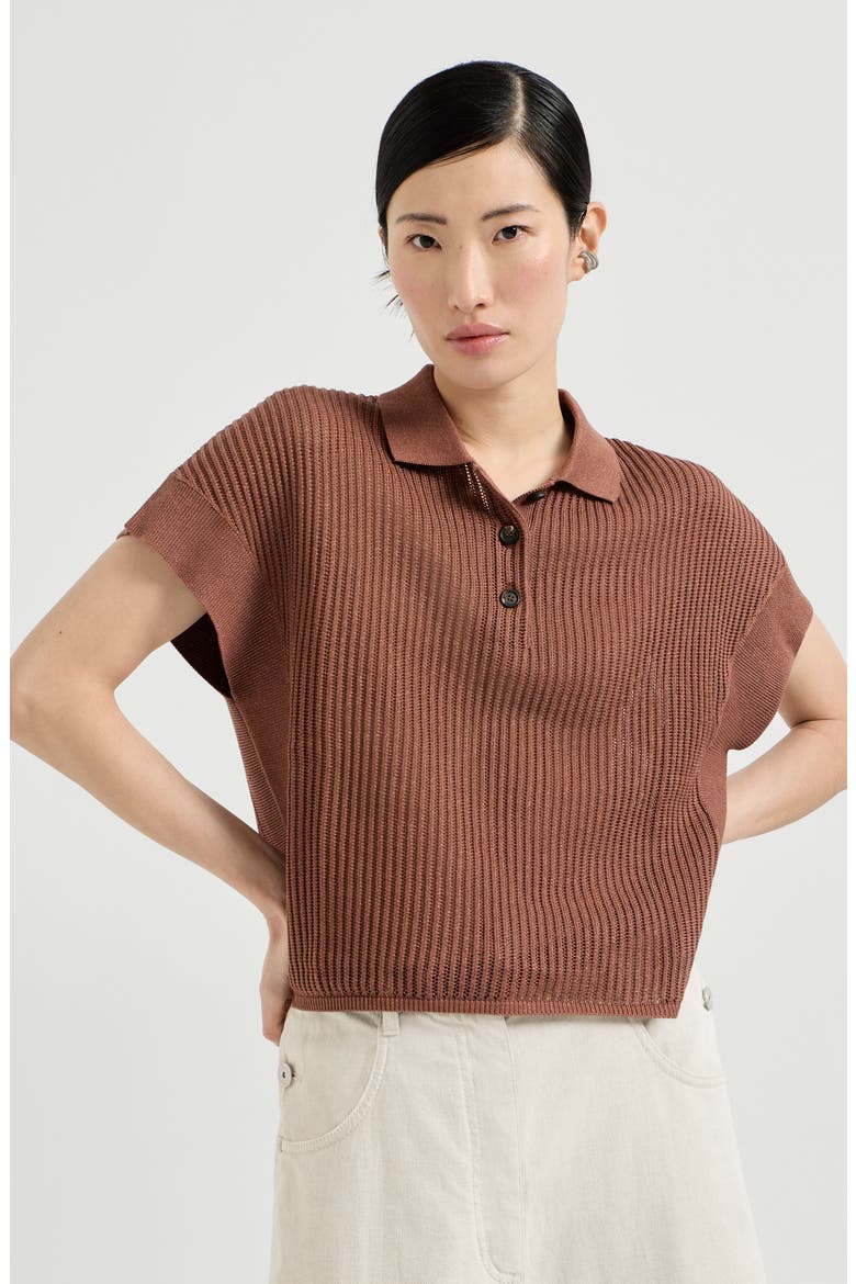 Ribbed net polo shirt, Main, color, Red