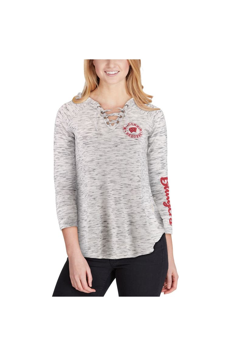 Women's Pressbox Gray Wisconsin Badgers Space Dye Lace-Up V-Neck Long Sleeve T-Shirt, Alternate, color, Gray