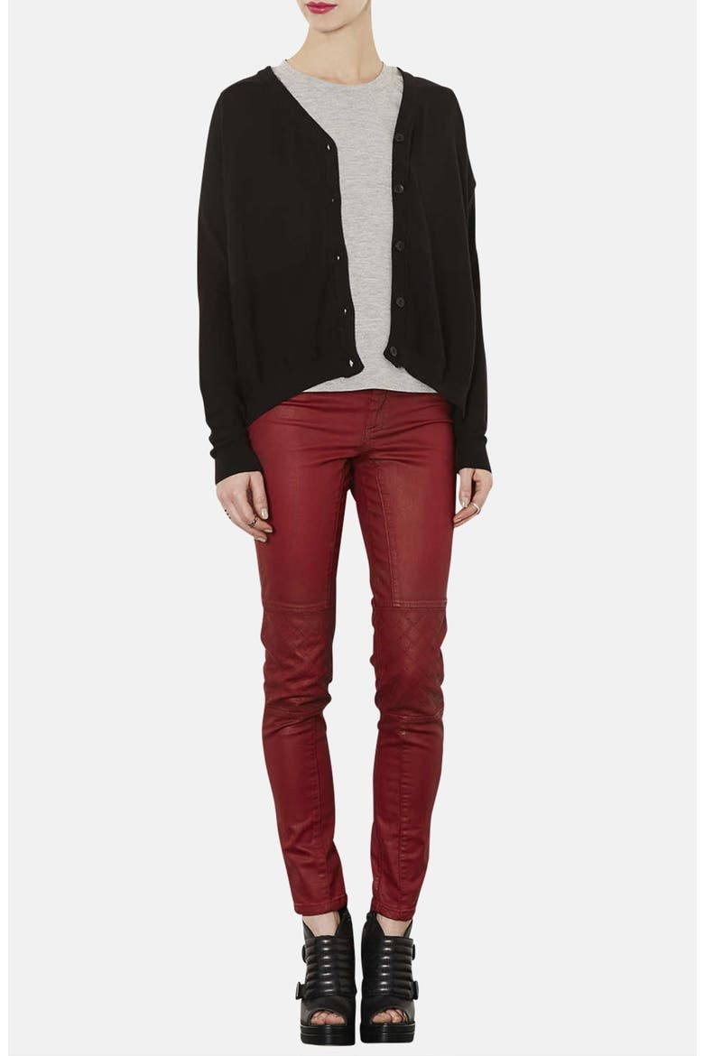 Coated Skinny Biker Pants, Alternate, color, RED
