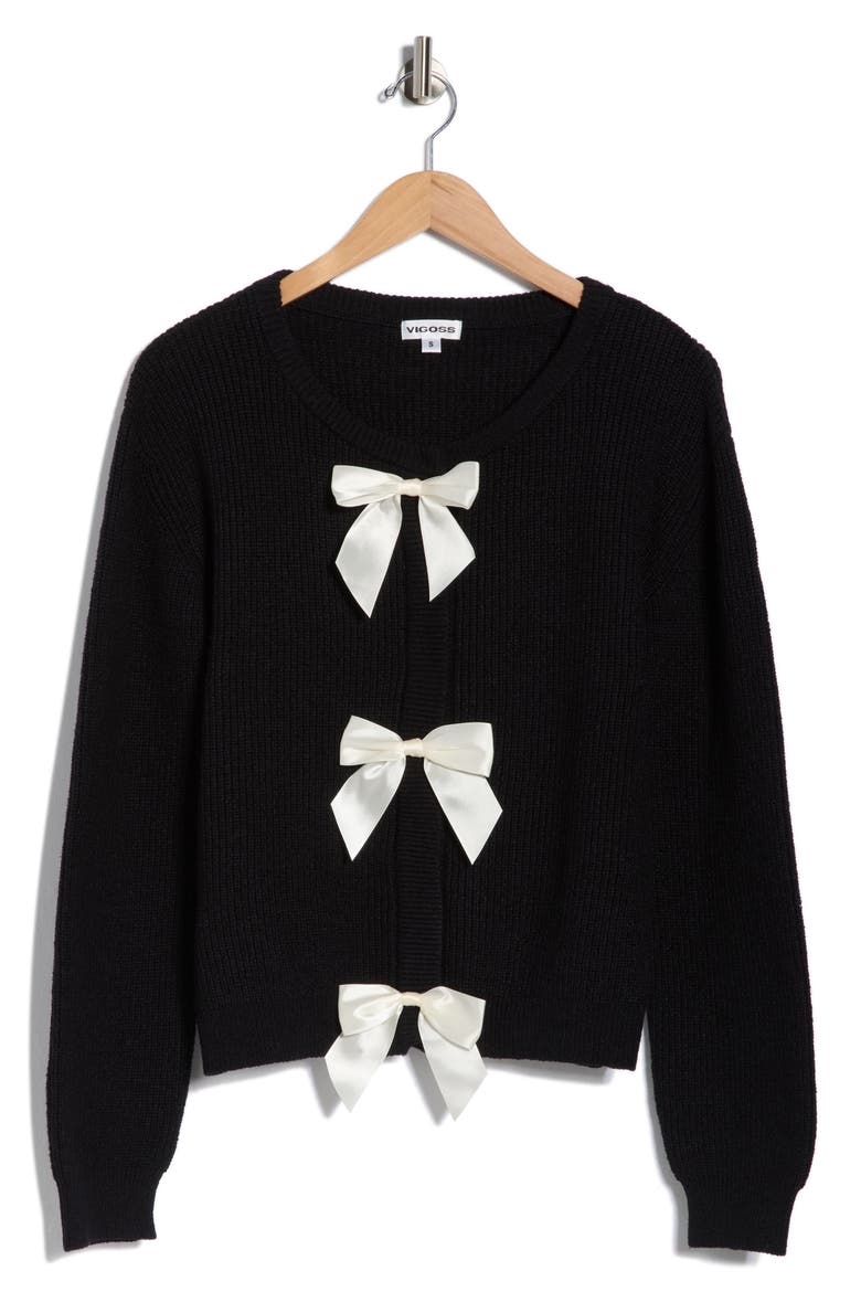 Multi Bow Cardigan, Alternate, color, BLACK/ CREME