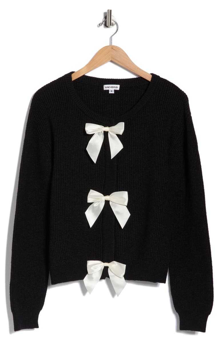 Vigoss Multi Bow Cardigan, Alternate, color, Black/ Creme