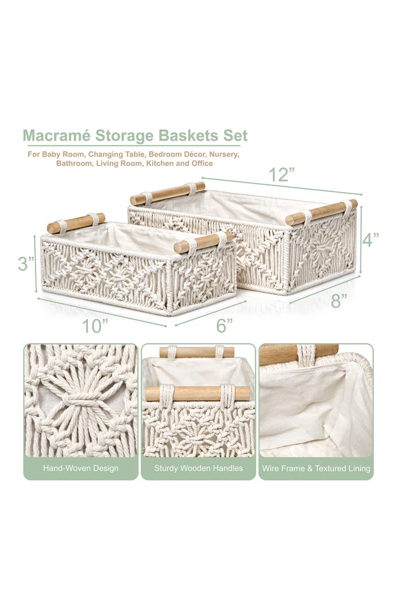 SORBUS 2-Pack Macramé Storage Basket, Alternate, color, White