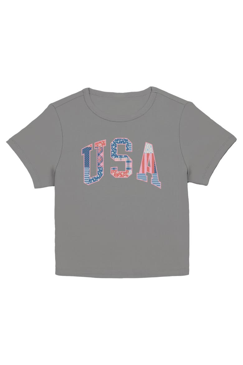 Junior's USA Patchwork Fill Short Sleeve Baby T-Shirt, Main, color, Charcoal