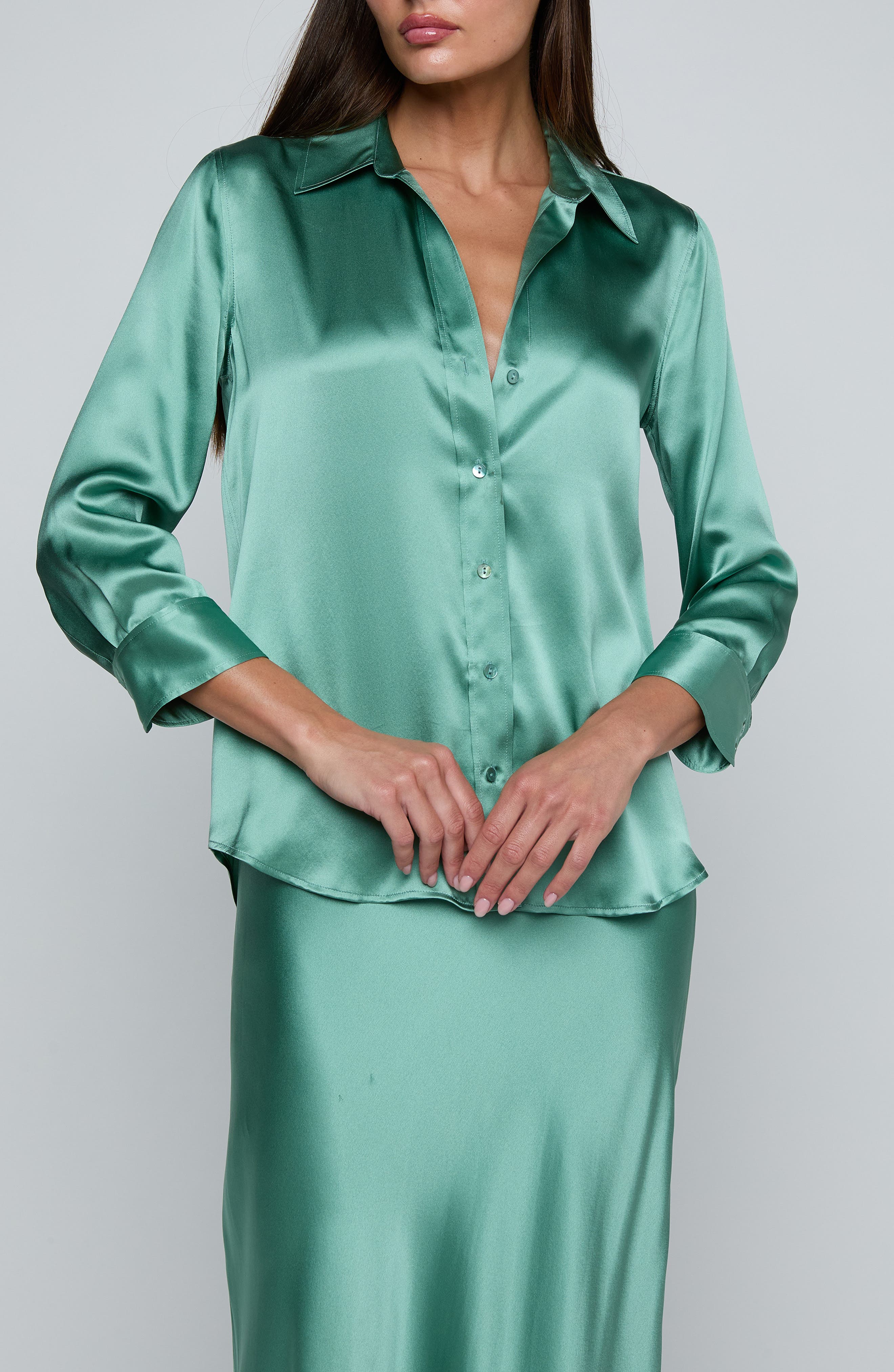 L'agence Dani Silk Charmeuse Blouse In Green