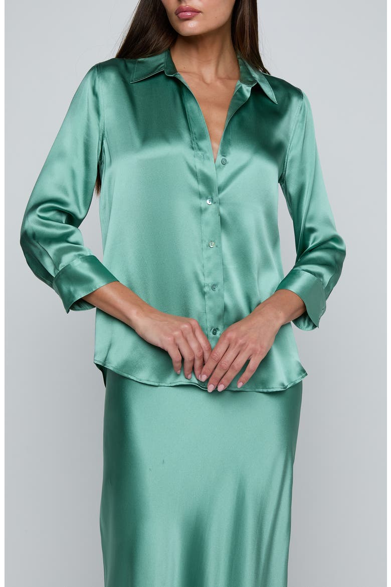 Dani Silk Charmeuse Blouse, Main, color, MALACHITE GREEN
