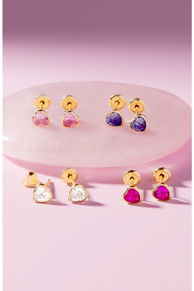 14k Bezel Cubic Zirconia Heart Earrings, Alternate, color, Hot Pink