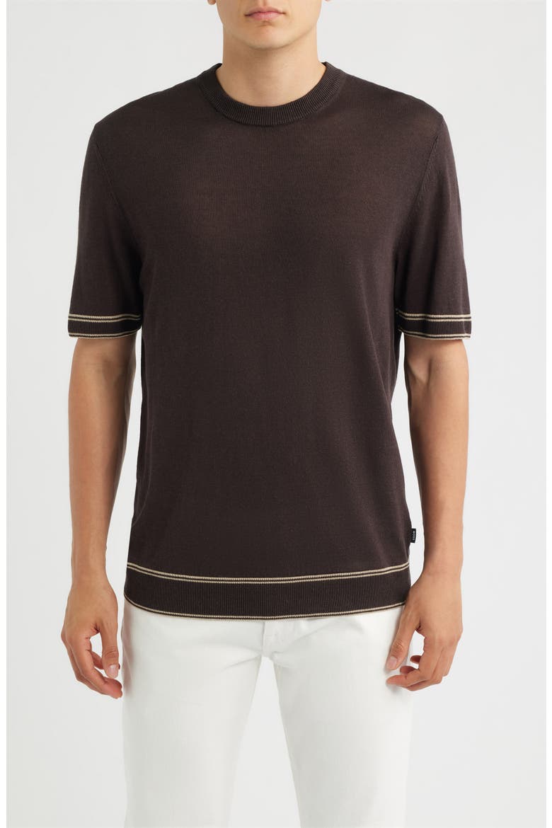 Norberto Linen Blend Short Sleeve Sweater, Main, color, DARK BROWN