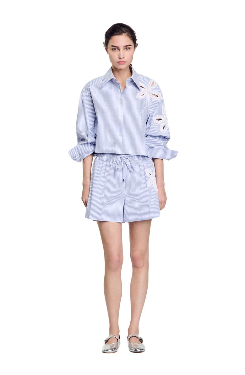 SANDRO Striped shorts with flower detail, Main, color,