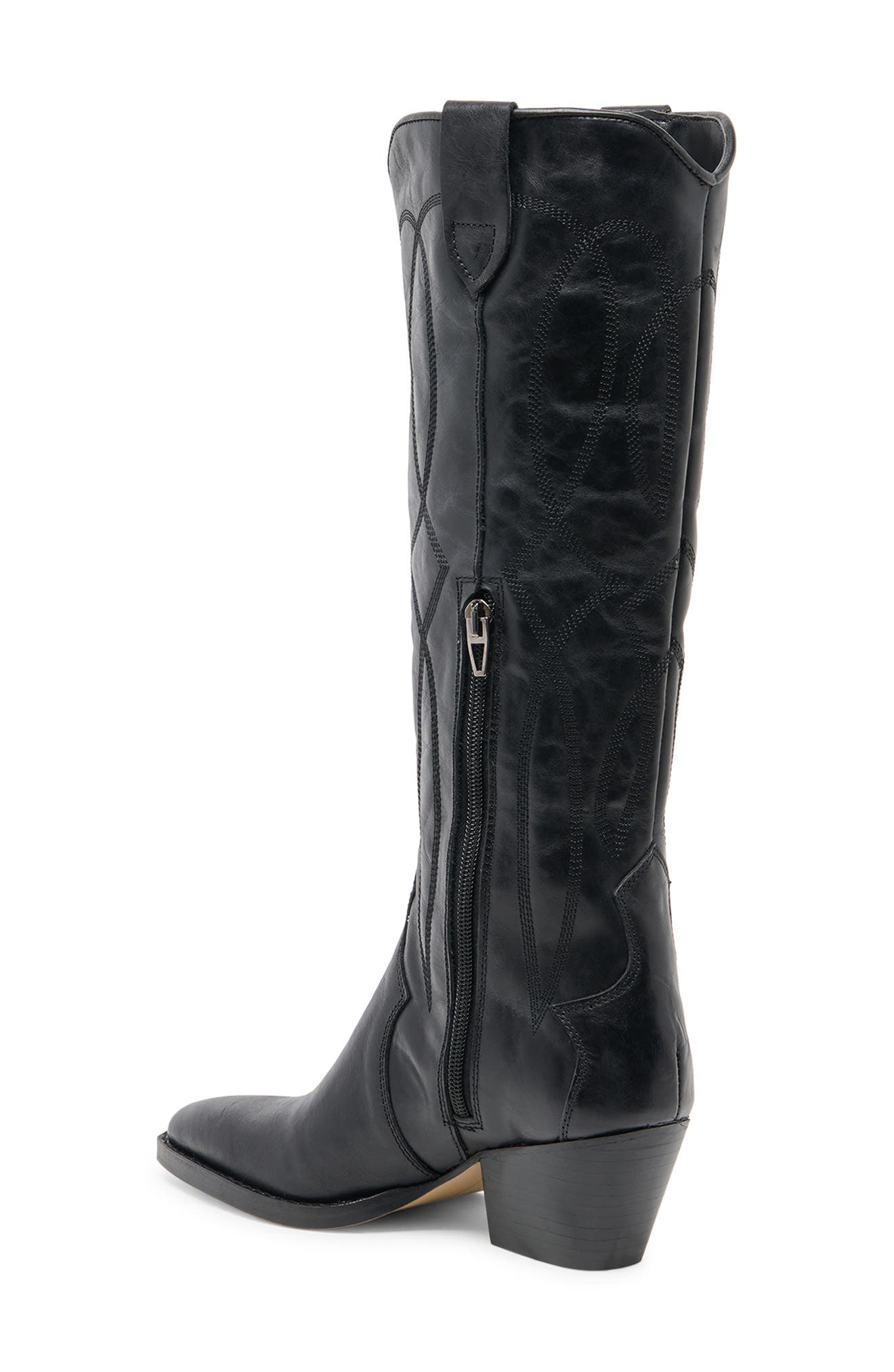 Klancy Knee High Western Boot, Alternate, color, BLACK LEATHER