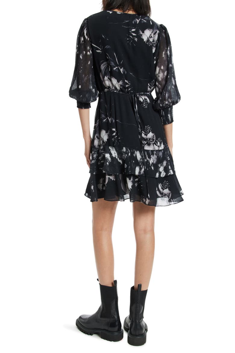 Ari Pauline Floral Print Faux Wrap Dress, Alternate, color, BLACK