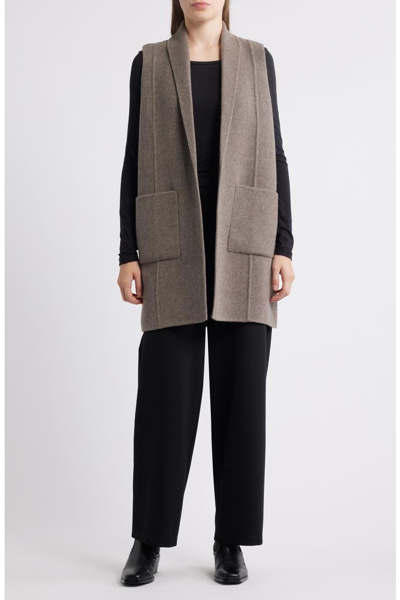 Shawl Collar Double Woven Wool Longline Vest, Main, color, TAUPE