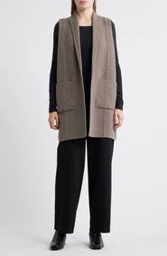 Eileen Fisher Shawl Collar Double Woven Wool Longline Vest