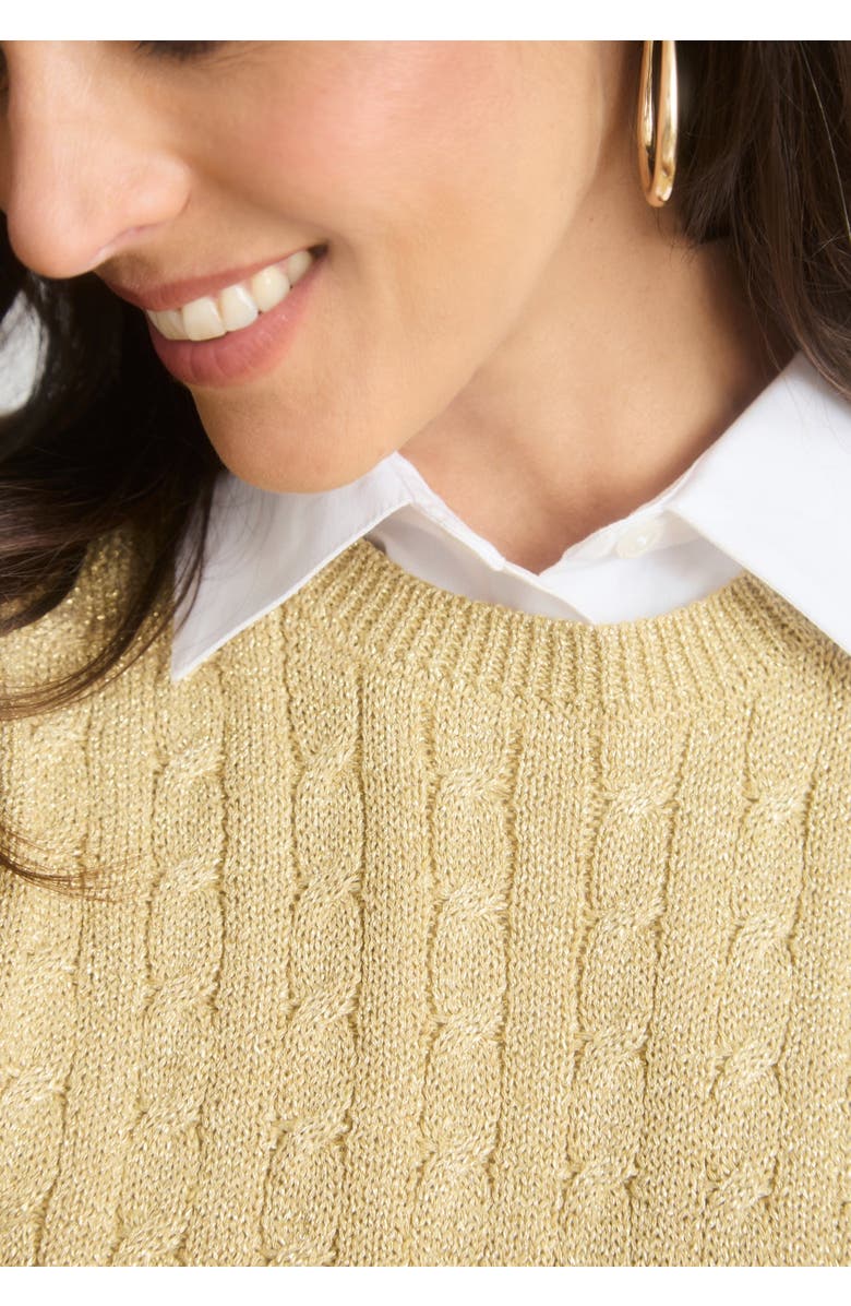 Jessica London Cable Crewneck Sweater, Alternate, color, Black