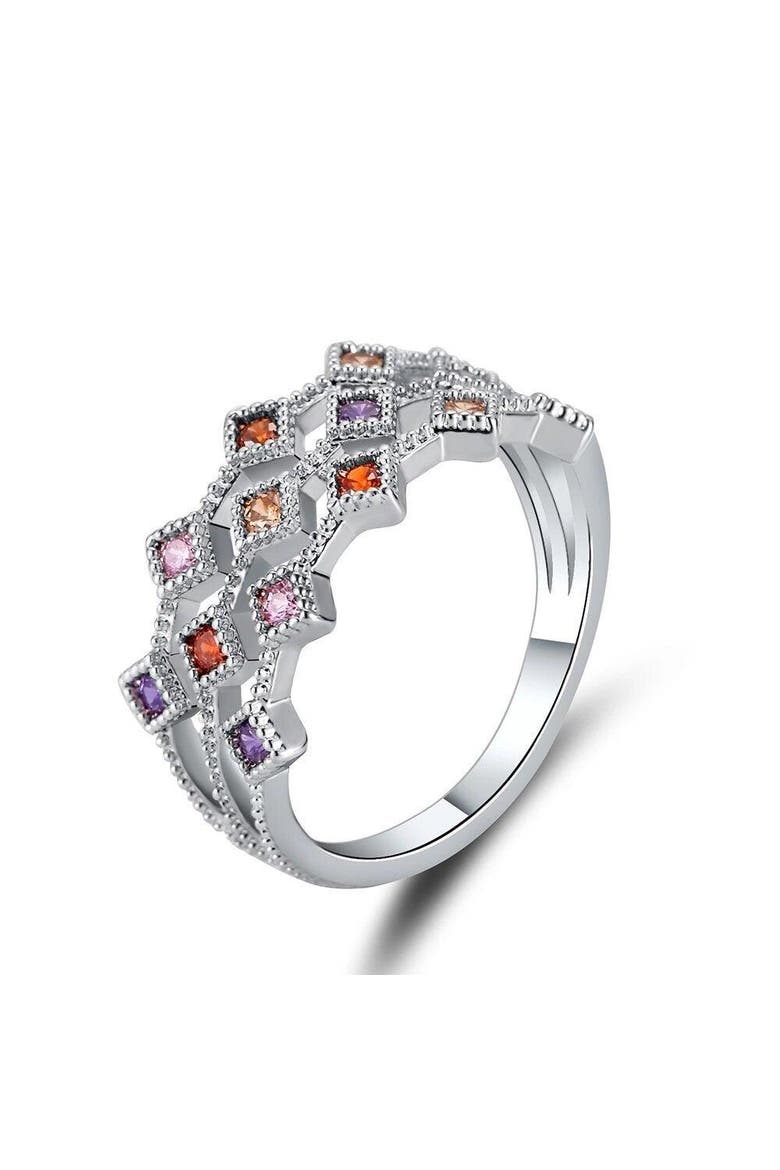 Cubic Zirconia Multicolor Ring, Main, color, Silver
