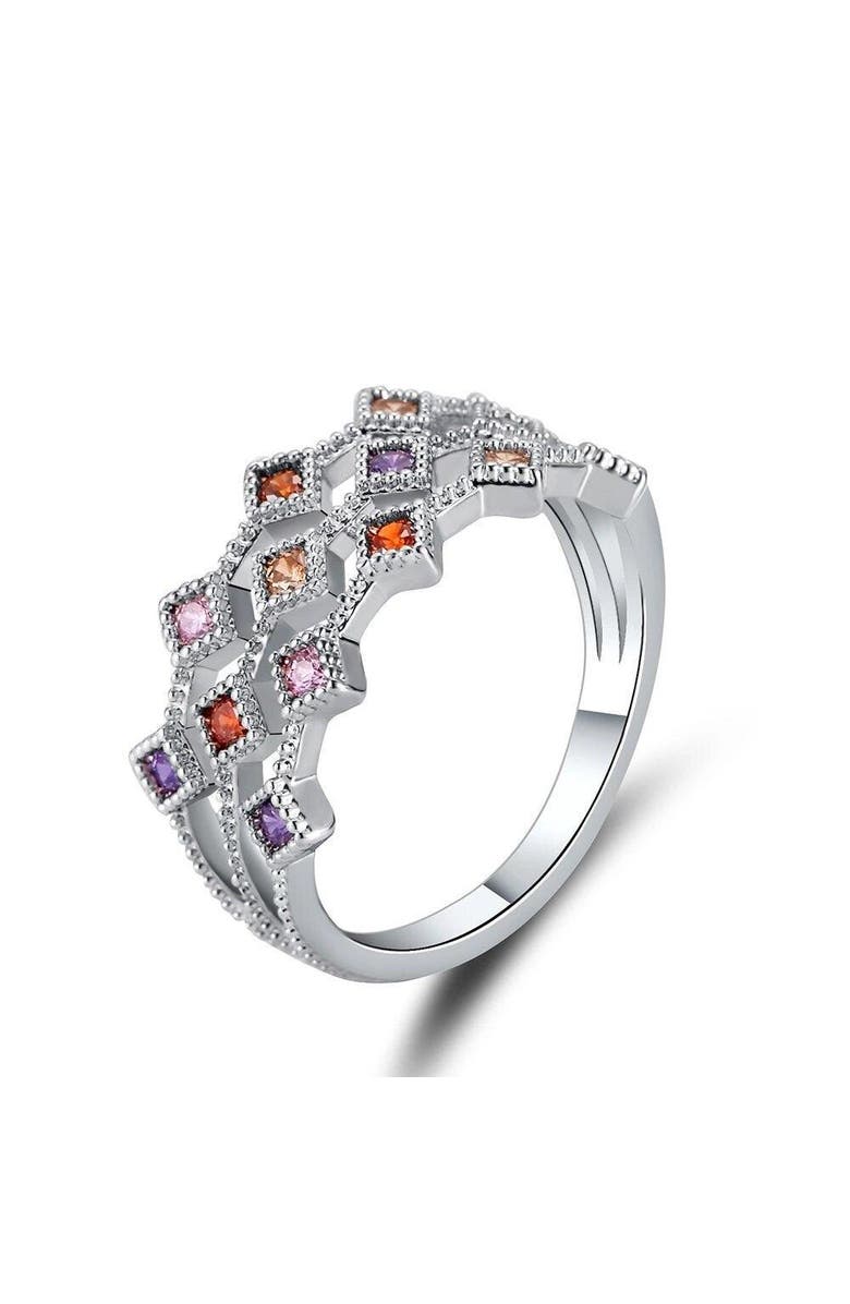 DLORIA Cubic Zirconia Multicolor Ring, Main, color, Silver