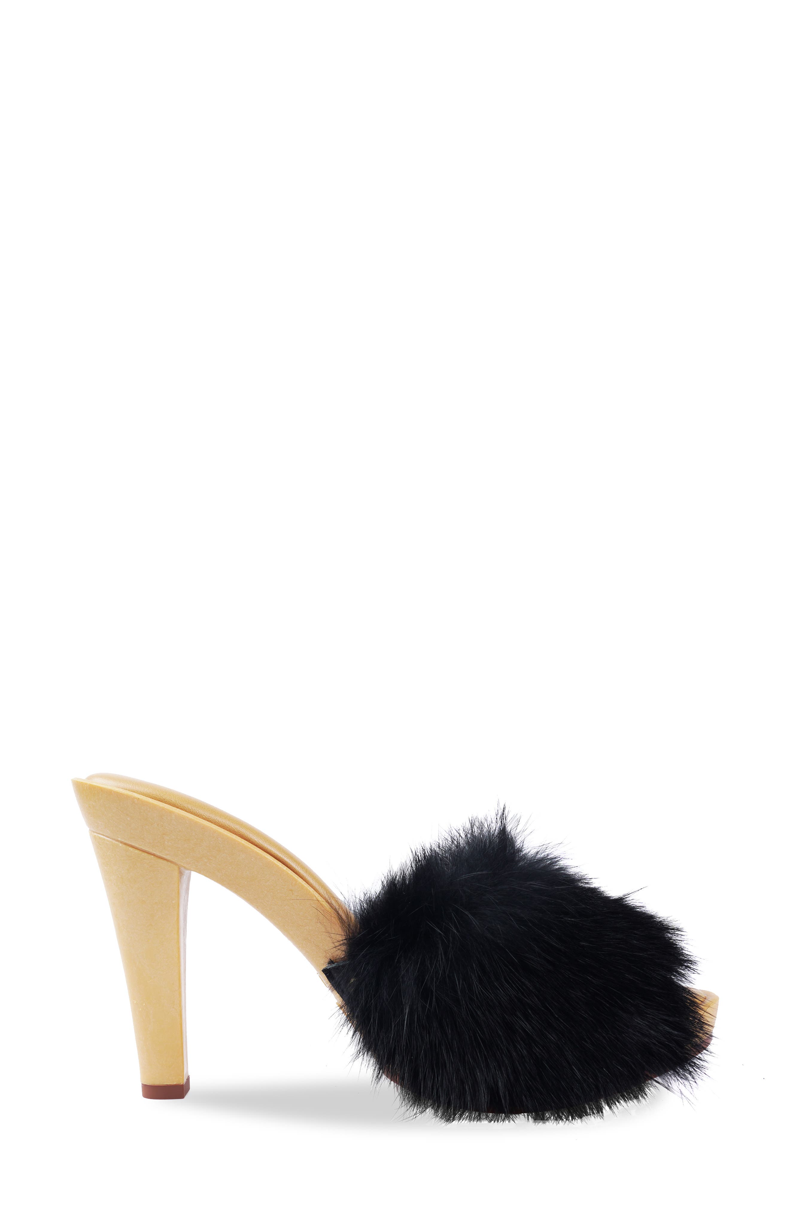 Celestine Faux Fur Side Sandal, Alternate, color, BLACK