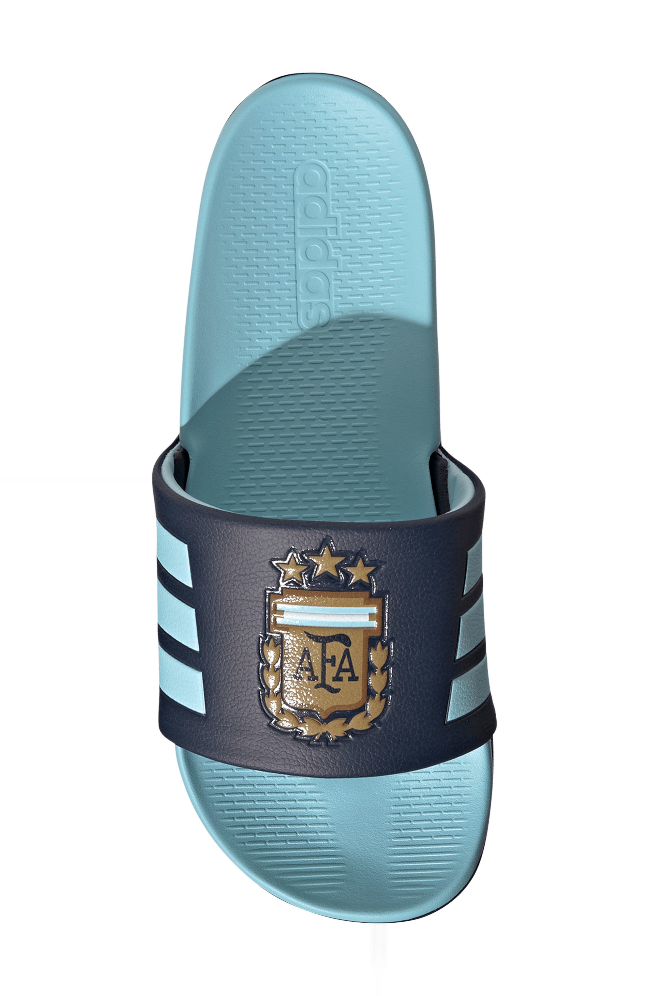 adidas Gender Inclusive Adilette Comfort 2.0 Argentina Slide Sandal, Alternate, color, Navy/ Dark Gold/ Icey Blue