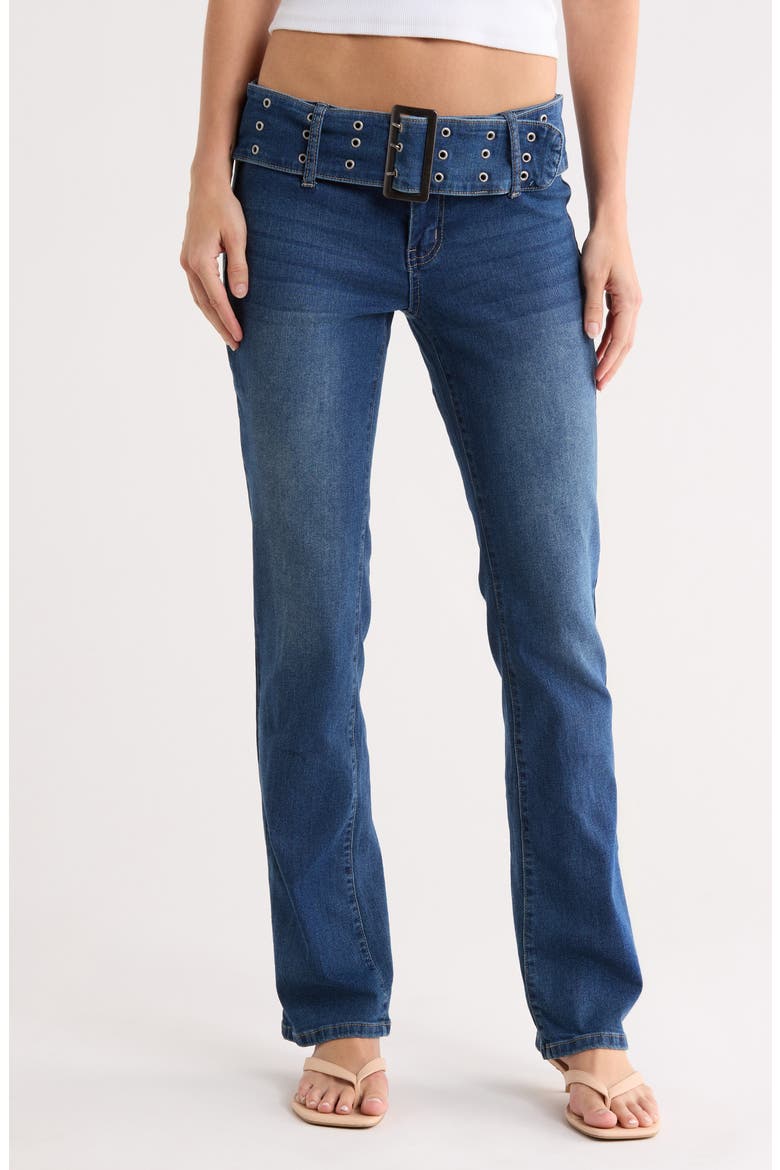 Grommet Belted Bootcut Jeans, Main, color, TRUE BLUE