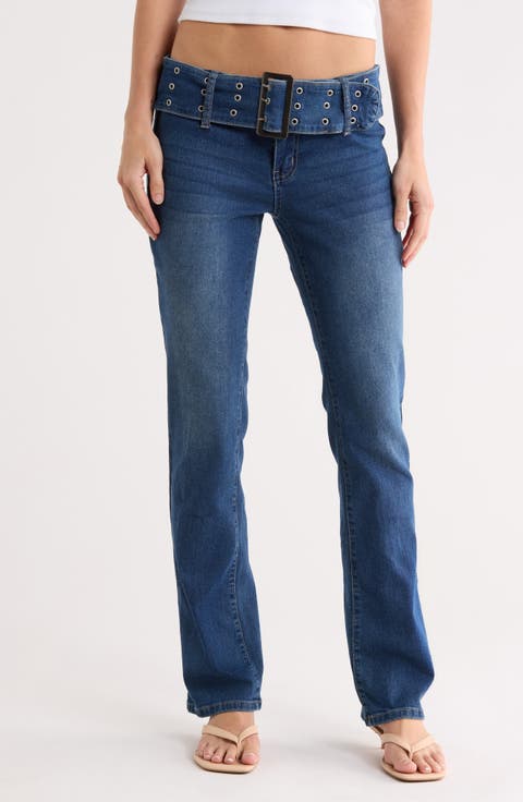 Grommet Belted Bootcut Jeans (True Blue)