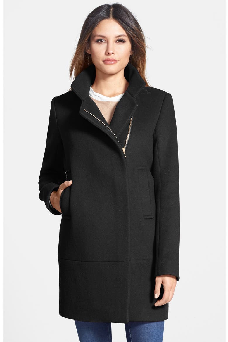 'Lauren' Asymmetrical Zip Wool Blend Coat, Main, color, BLACK