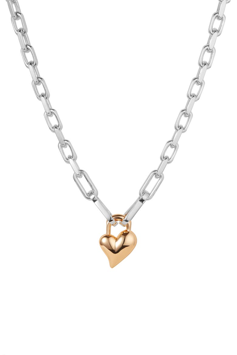 Padlock Heart Pendant Necklace, Main, color, TWO-TONE