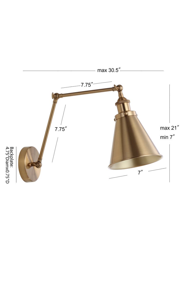 JONATHAN Y Rover Adjustable Arm Metal LED Wall Sconce, Alternate, color, Brass Gold