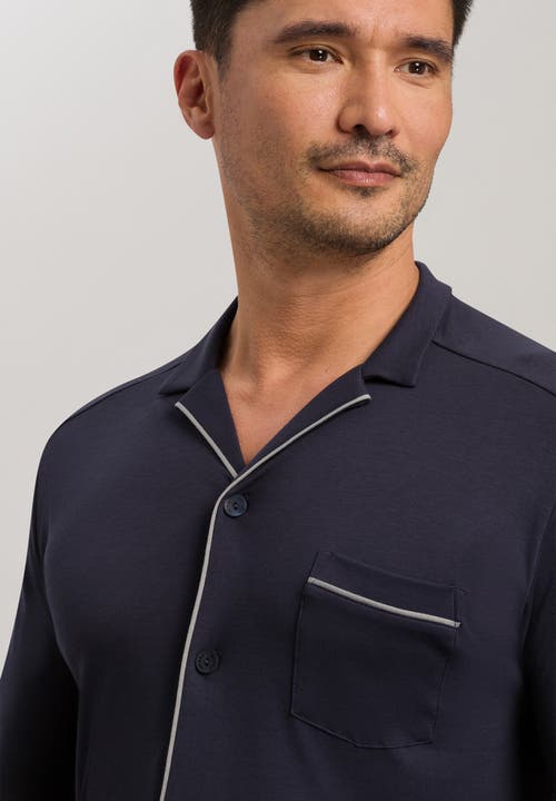 Hanro Night And Day Button Front Cotton Pajama Set In Black Iris