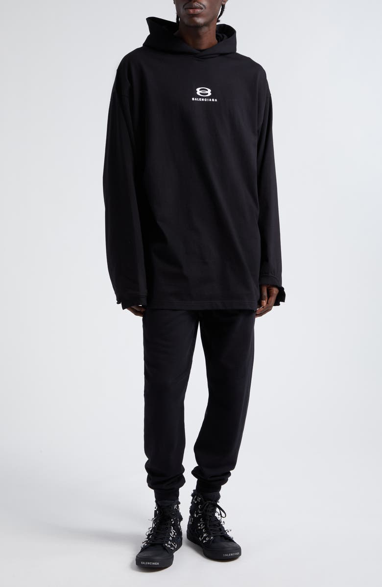 Balenciaga Infinity Logo Oversize Deconstructed Mixed Media Hoodie, Alternate, color,