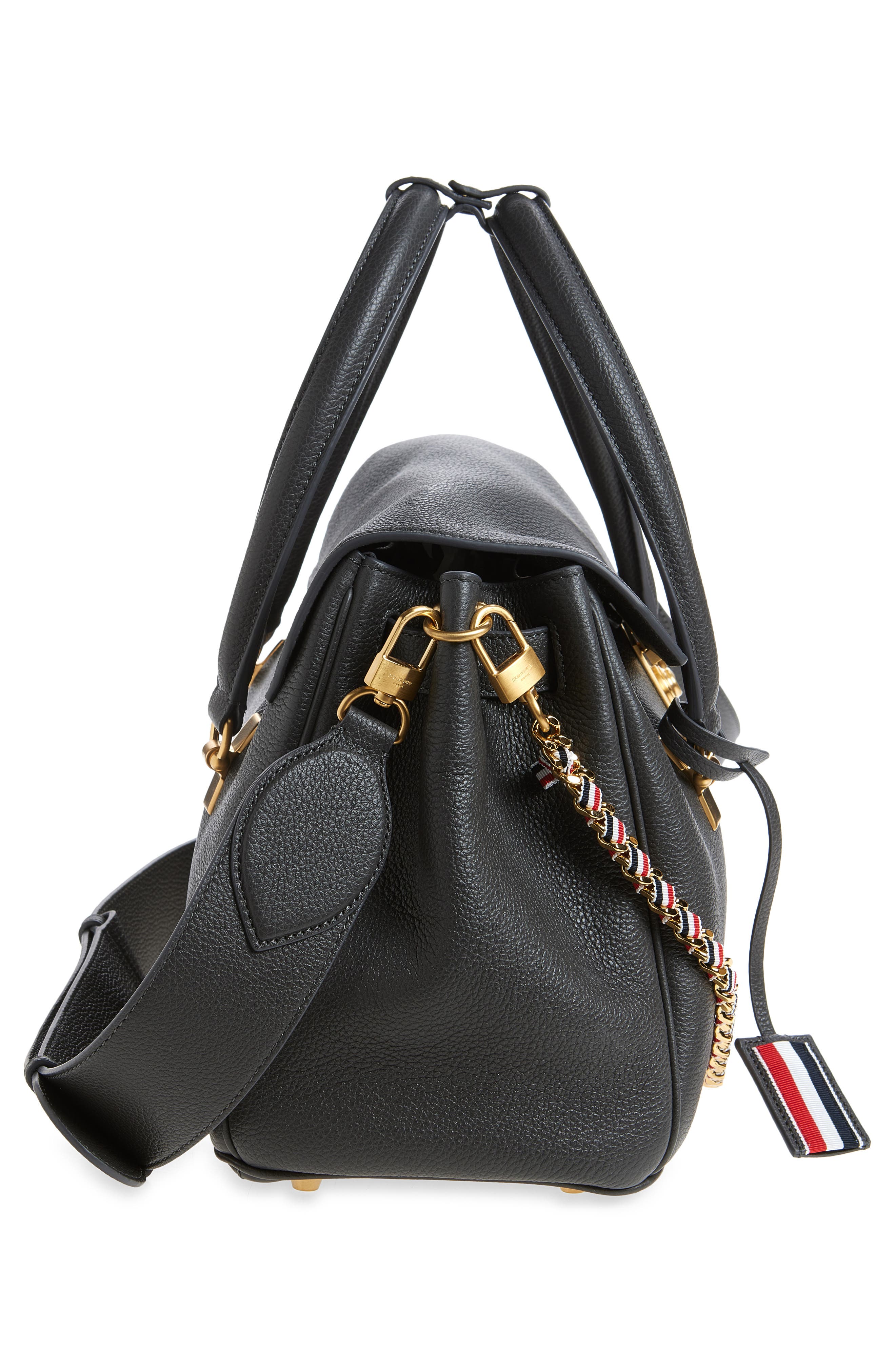 Thom Browne Bolton Pebble Grain Leather Satchel, Alternate, color, Black