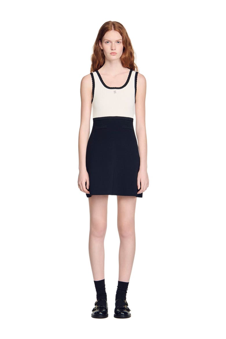 Two-tone knit short dress, Alternate, color, Black
