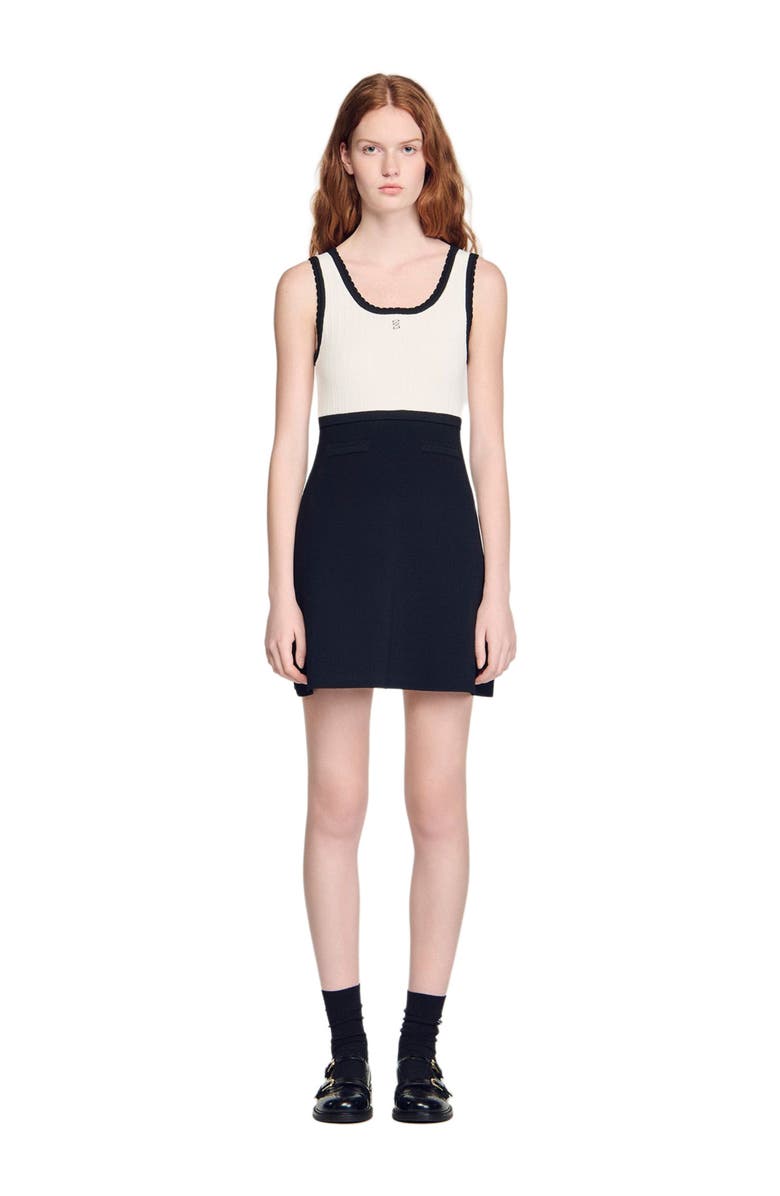 SANDRO Two-tone knit short dress, Alternate, color, Black