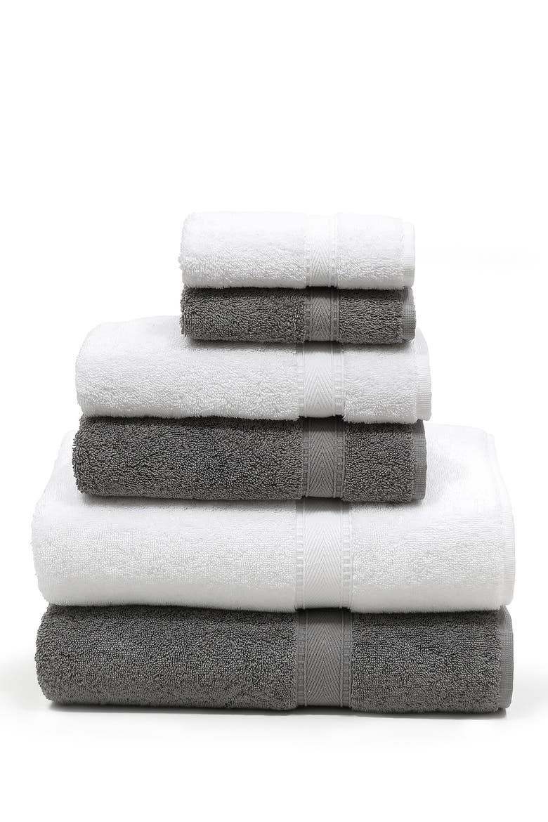 Sinemis Terry  6-Piece Towel Set - White/Dark Grey, Main, color, DARK GREY/WHITE
