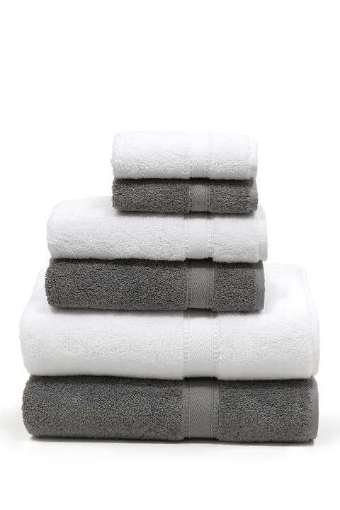 Sinemis Terry  6-Piece Towel Set - White/Dark Grey
