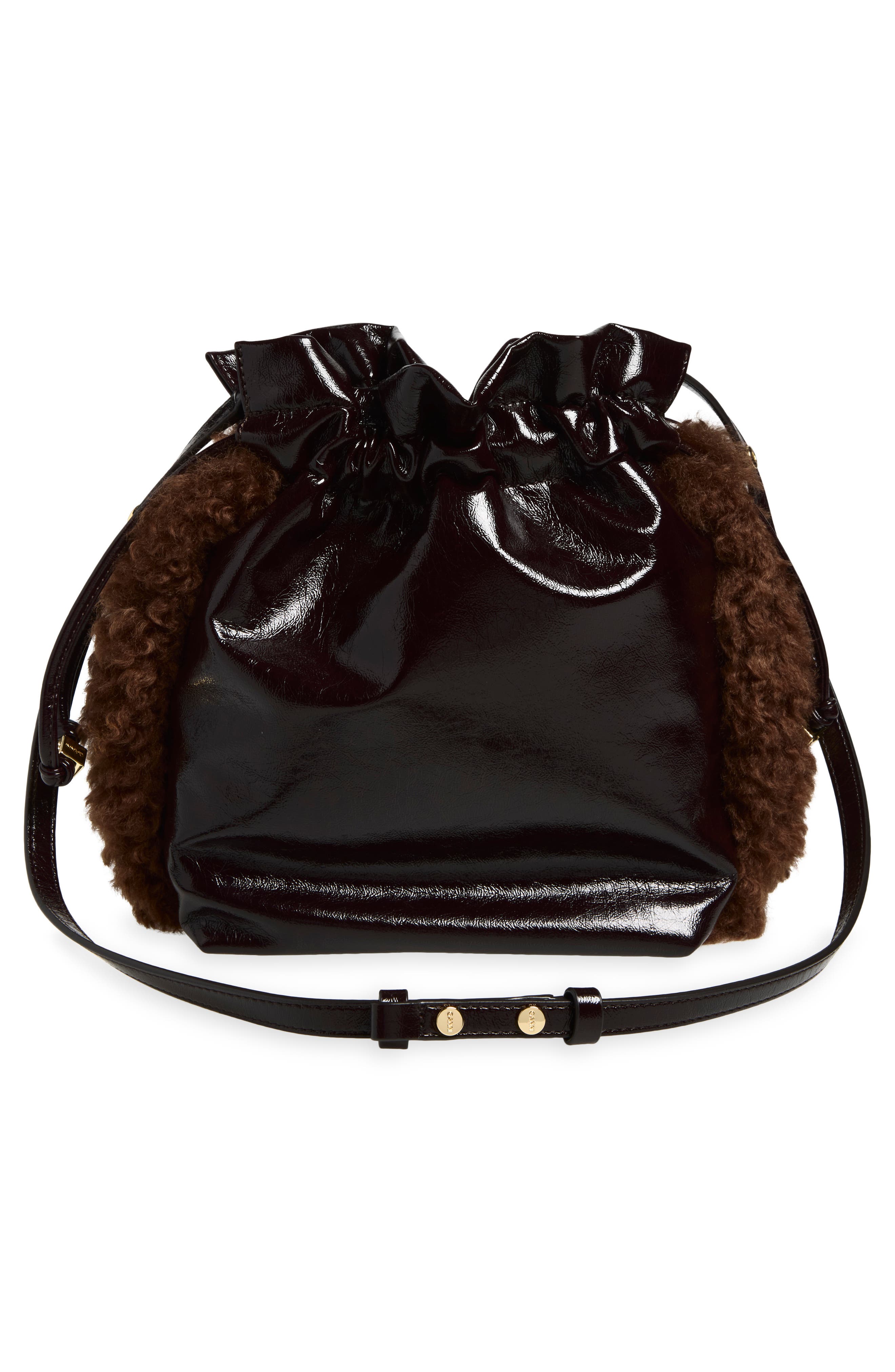 Ganni Party Pouch Leather Bag with Faux Shearling Trim (Women) | Nordstrom