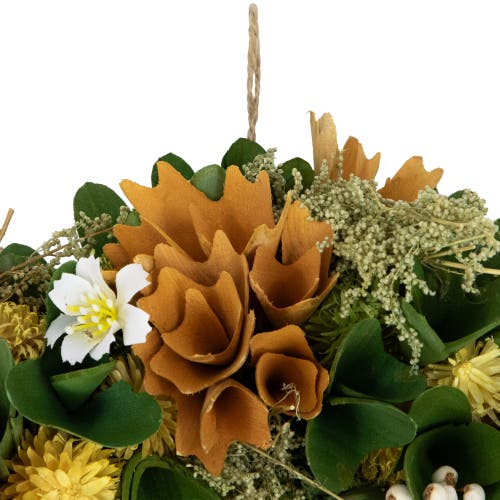 Northlight Mixed Floral Artificial Spring Wreath In Orange