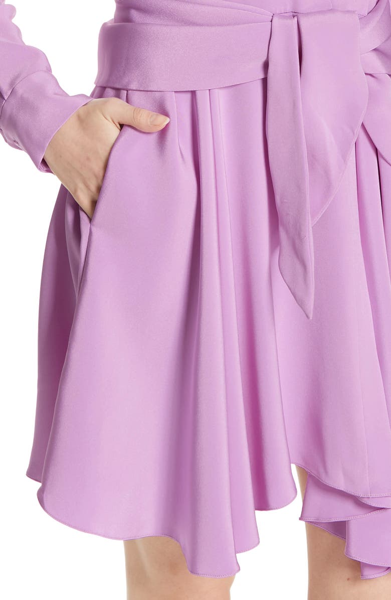 Tibi Shark Bite Hem Long Sleeve Silk Minidress, Alternate, color, 