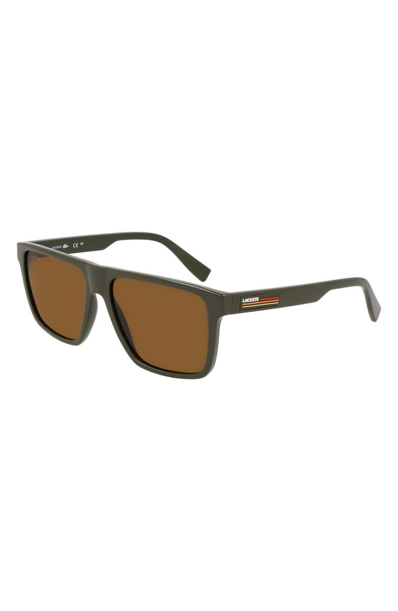 Lacoste Sport 57mm Rectangular Sunglasses, Alternate, color, Khaki